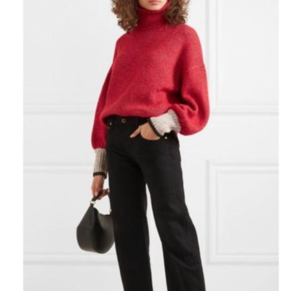 LA LIGNE New York Knitted Turtleneck Sweater In Red, Sz. Small